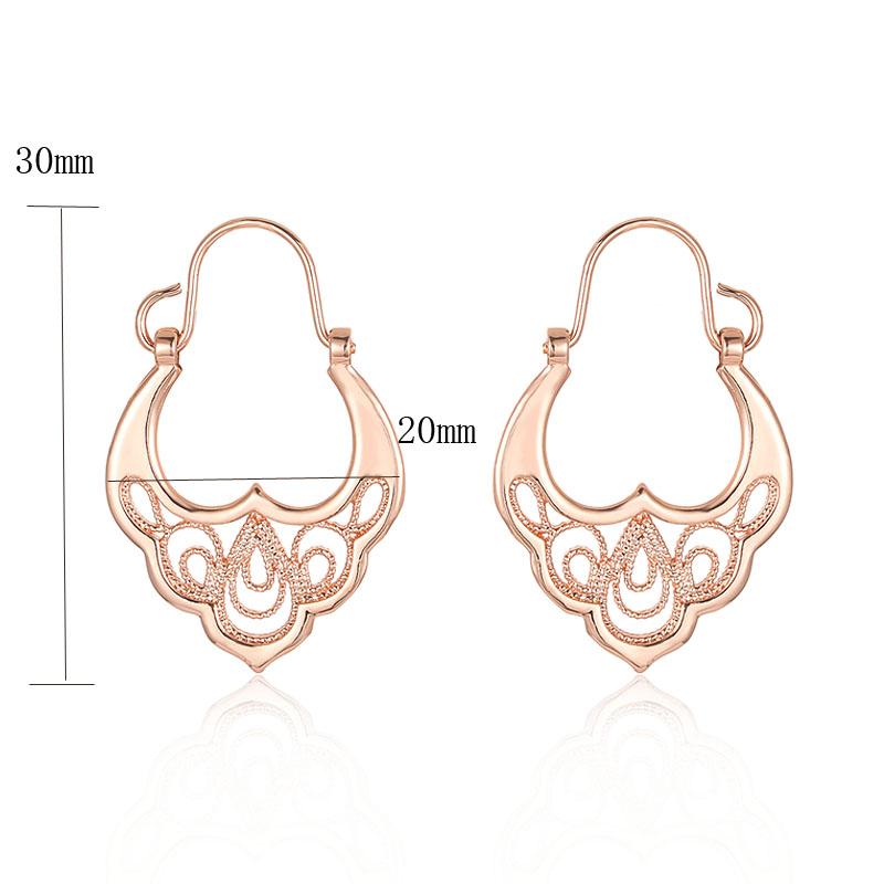 Women 585 Rose Gold Floral Pattern Drop Earrings 3cm Long
