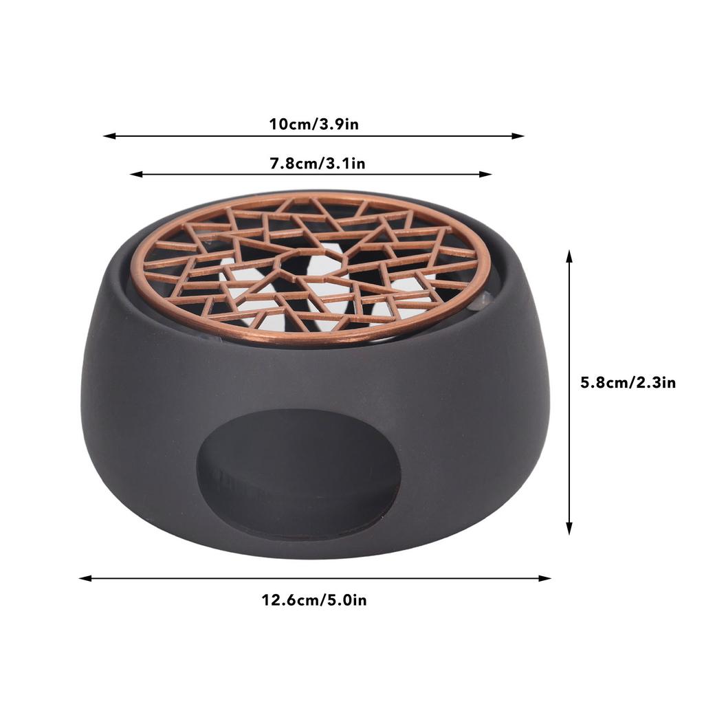 Teapot Warmer Base Ceramic Candle Heater Tea Coffee Milk Light Warmer with Purple Iron Pad for Home Black