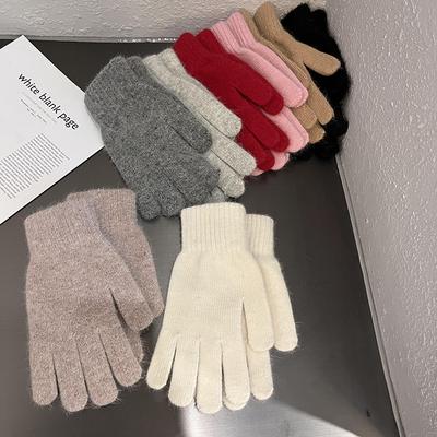 Einfarbige Radhandschuhe Studenten Niedlich Joker Kalt und Warm Bezieht sich auf Plüsch Gestrickt Kaninchenhaar Gemischt Weiblich Winter.