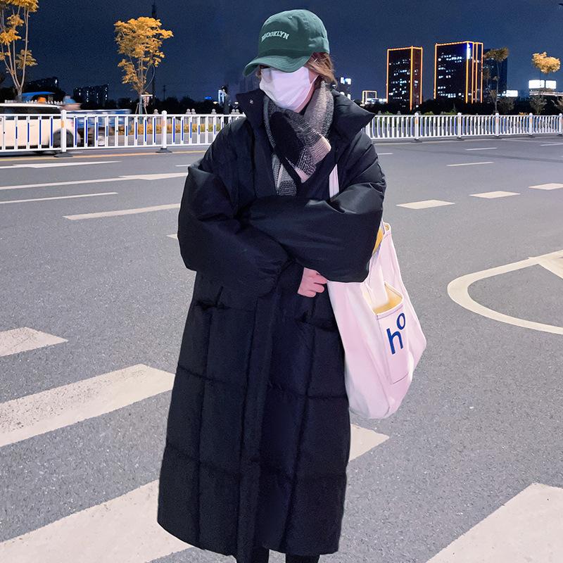 New Cotton-padded Jacket Women's Extended Loose Padded Bread Coat with Knee-high Collar In Winter.