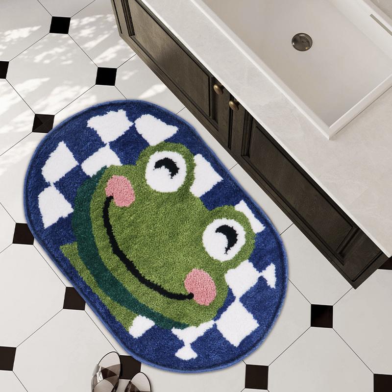 

1 шт., флокированный коврик для ванной комнаты с изображением улыбающейся лягушки, овальный, впитывающий воду, нескользящий, устойчивый к грязи, мягкий коврик для ванной комнаты с подошвой из термопластичной резины 50cmx80cm