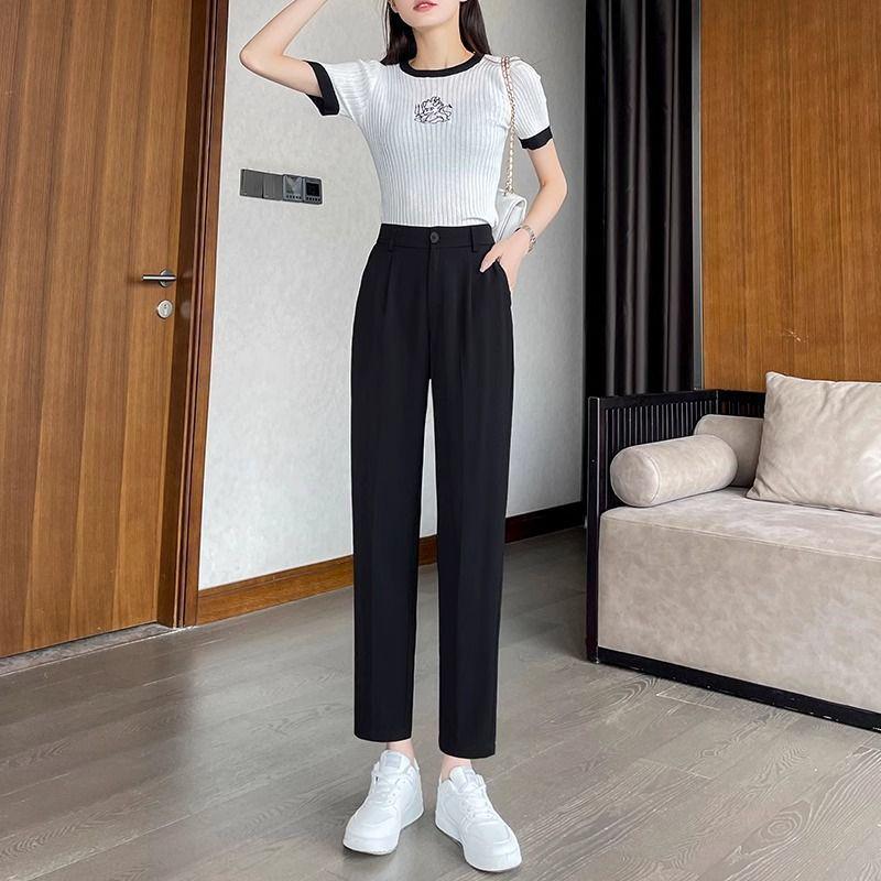 White High-Waist Drape Cigarette Pants - Women s Summer 2026 2XL (130-145 jin)
