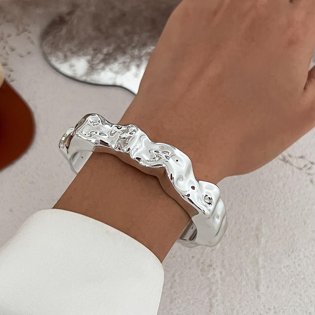 DIEZI Exaggerated Gold Silver Color CCB Cuff Bangles Vintage Punk Irregular Geometric Plastic Bangles Women Bracelet Men Jewelry
