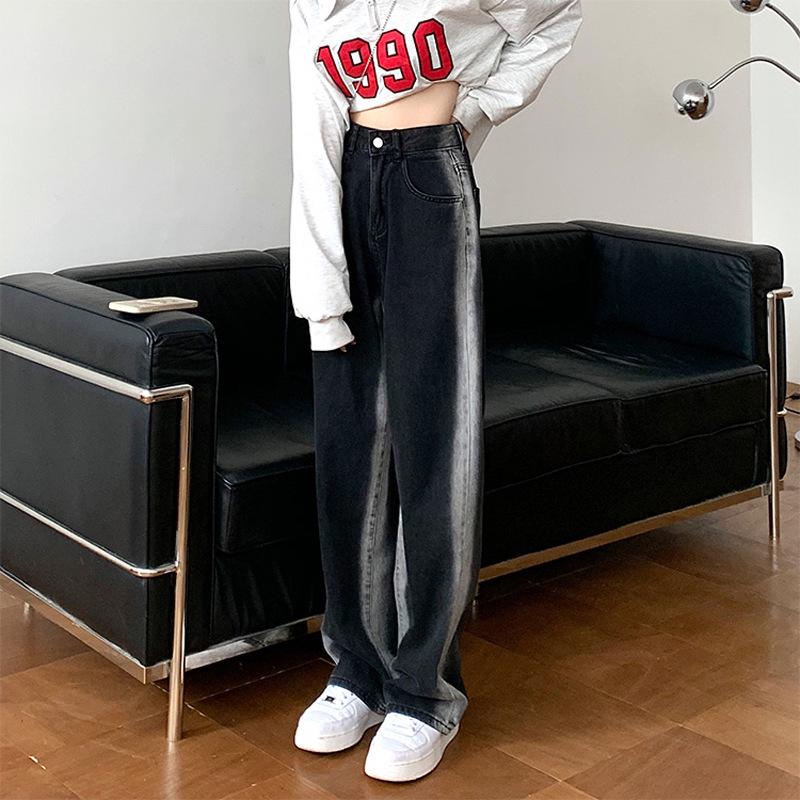 Women s Black Gradient High-Waisted Wide-Leg Jeans - Slimming Hong Kong Style M чёрный