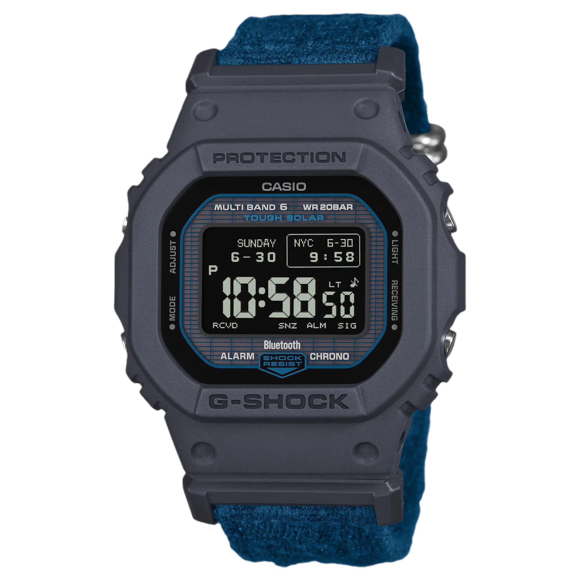 Casio Men's Black 5600 Series 200M Waterproof Bluetooth Connection Mobile Finder Solar Quartz Movet Leather Fabric Strap Watches Gw-Bx5600cbg-2