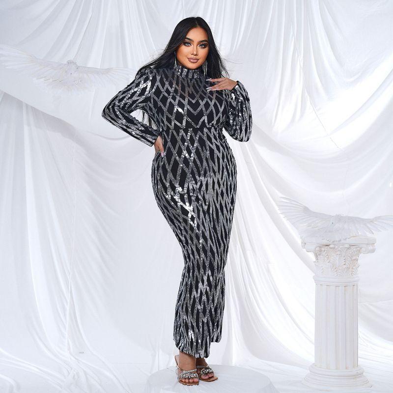 Plus Size Dress Evening Dresses Birthday Party Gown Sequin Black 1XL