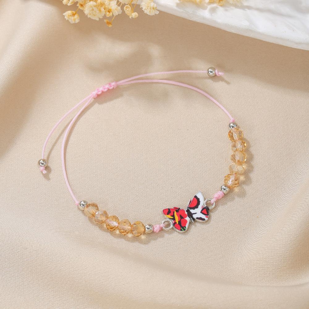 Butterfly braided bracelet, couple girlfriend beaded hand rope, alloy butterfly adjustable wax wire bracelet