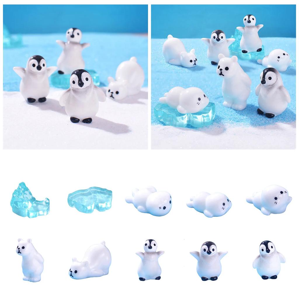 10pcs Realisitic Animals Figurines Resin Polar Bear Penguin Seal Iceberg Figures Miniature Cake Toppers for DIY Create Ornament