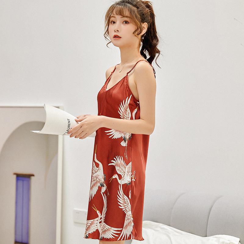 Women's Summer Silk-Style Nightdress: Sexy, Adjustable Straps, One-Piece