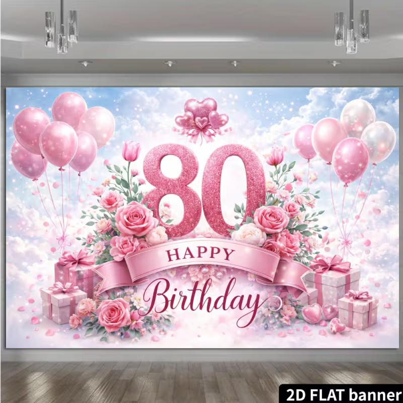 2D Sweet Pink Rose 80th Birthday Photography Backdrop
