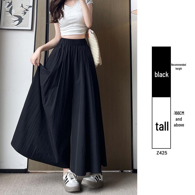 Yamamoto Women's High Waist A-Line Midi Culottes - Summer 2025 Ice Silk Casual Wide Leg Pants