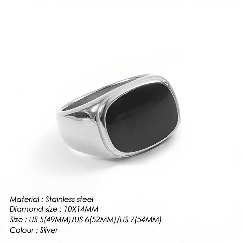 INS cold wind fashion titanium steel ring simple glossy black gemstone couple ring foreign trade jewelry