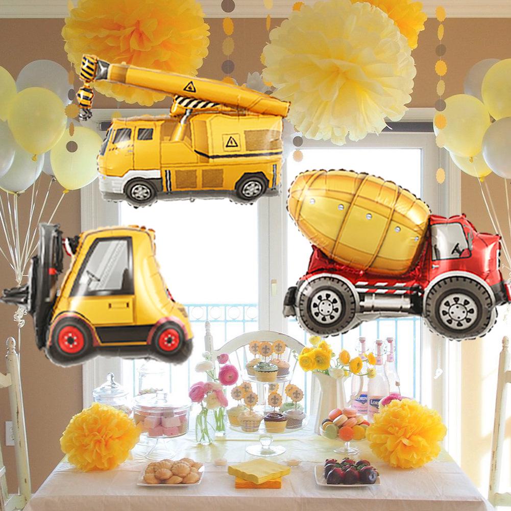 Kinder Baustellenfahrzeug Ballons: Bagger & Gabelstapler Partydeko