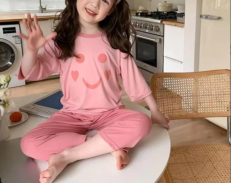 Korean Style Printed Kids Pajamas - Cute, Skin-Friendly, Breathable Modal for Boys & Girls, Round Neck Sleepwear for Toddlers & Children. 80cm Modal Thin