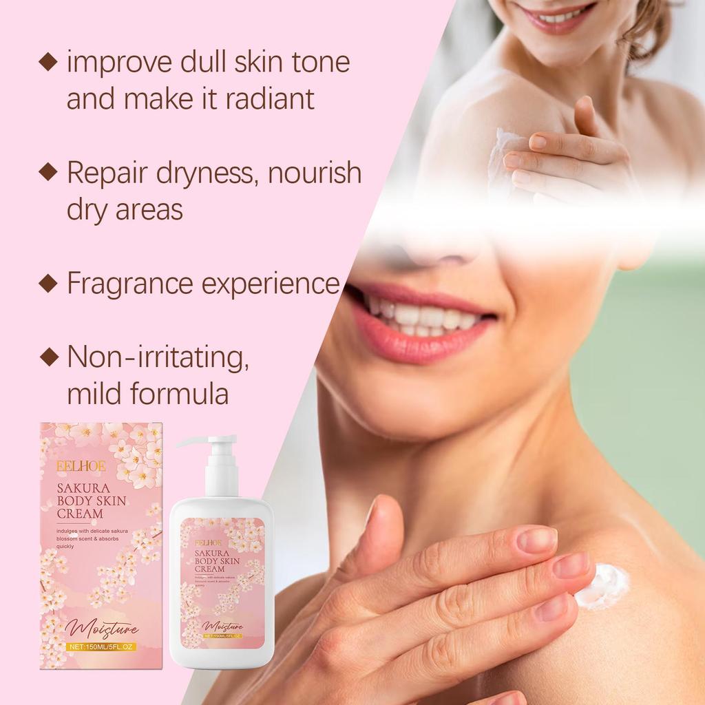 Sakura Body Lotion Moisturizing Cream For Dry Skin, Ceramide & Cherry Blossom Extract, Nourish & Smooth Skin, Floral Scent