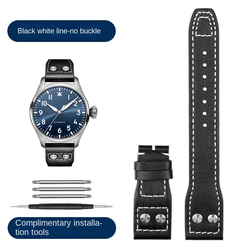 20mm 21mm 22mm Řemínek k hodinkám pro IWC Pilot Spitfire Princekin Mark dermis Černý Hnědý Hovězí Kůže Náramek Skládací Spona Řemínek k Hodinkám
