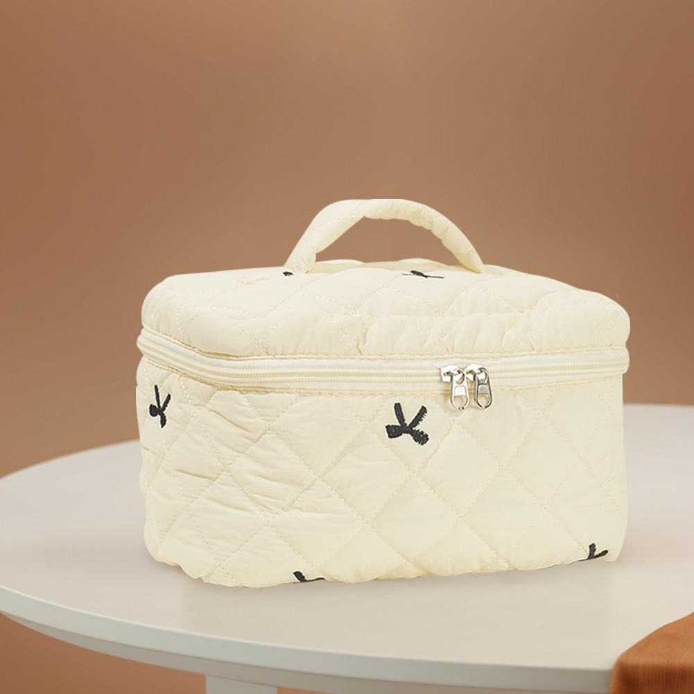 4 Pcs Travel Cosmetic Bag Embroidered Bow Women Toiletry Bag Quilted Cosmetic Pouch Cute Kawaii for Travel Shopping