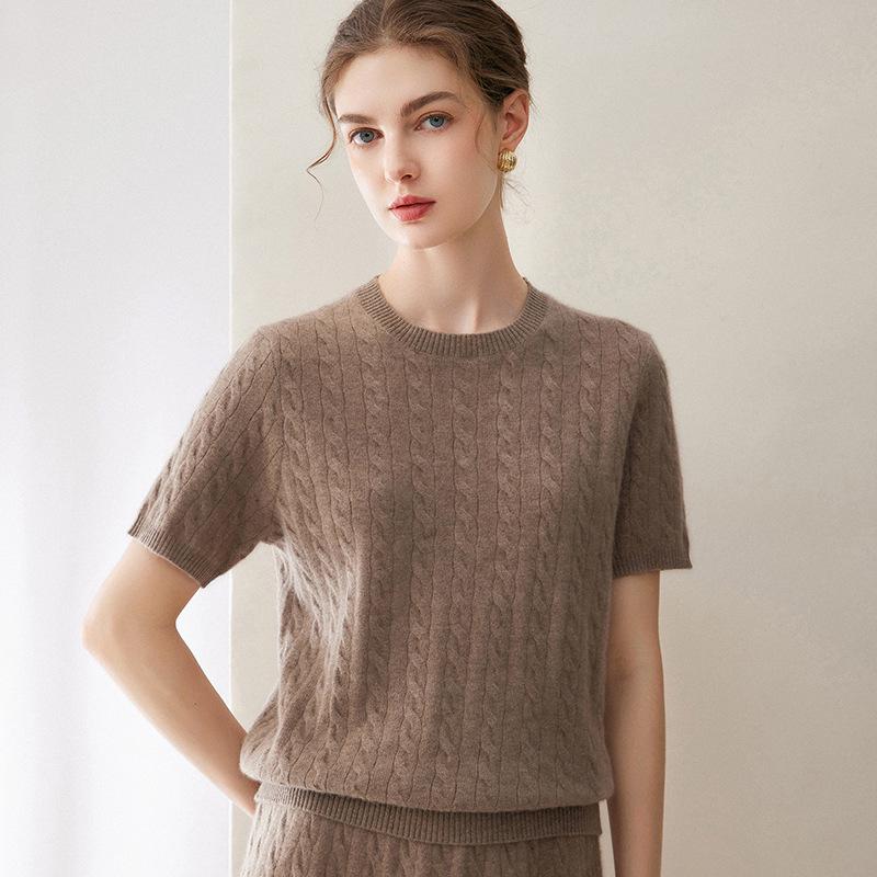 Kang Sai Ni Women's 100% Cashmere Round Neck Cable Knit Sweater - Versatile & Casual Knitwear