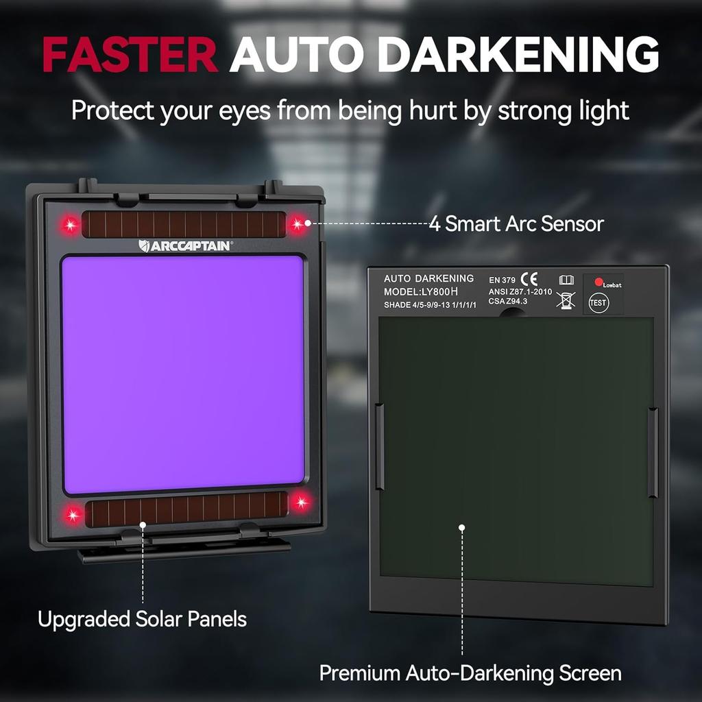 Svetshjälm Självförmörkande, 3,94"X3,66" Stor Visningsskärm Äkta Färgåtergivning Svetshuva med 4 Ljusbågsensorer Solcellsdriven för Män