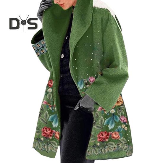 Ženy Jeseň Zima Kabát Kvetinová potlač Voľný Hrubý Teplý Dlhý rukáv Veľká veľkosť Stredná dĺžka Golier Elegantný štýl Street Cardigan Kabát