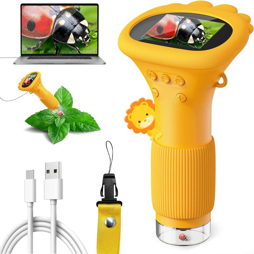 Children's Microscope, Ahalfcit Digital Microscope 1000X Zoom Microscope for Children, Scientific Educational Toy Gift for 3-12 Years Old Children