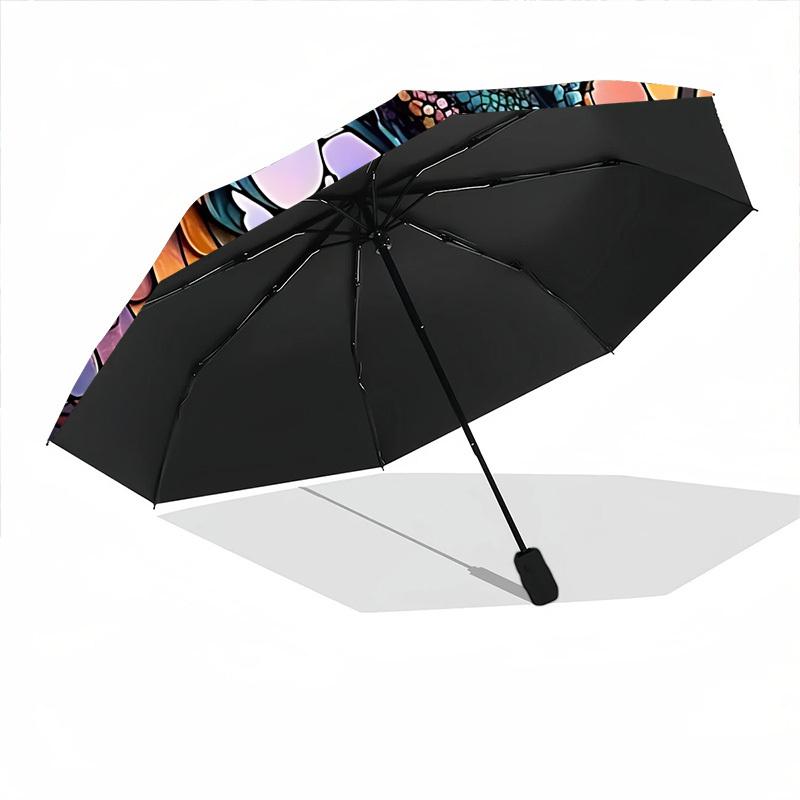 1pc Stained Glass Dragon Automatic Folding Umbrella with 8 Bones, 3-Fold Compact Umbrella, Compact Design On-the-Go Essential, casual outdoo