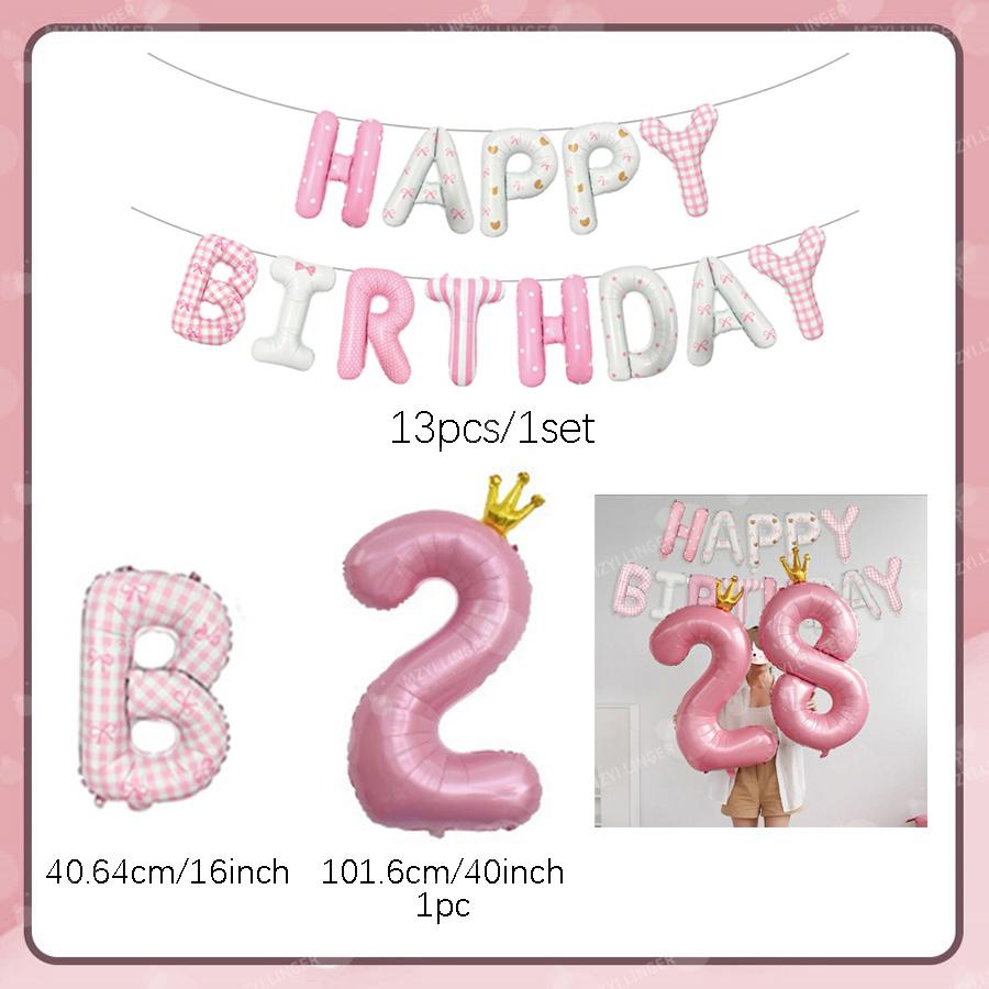 Rosa Happy Birthday Buchstabenballon-Set Rosa bedruckter Geburtstagsballon Krone Digitale Ballons 0-9 für Geburtstagsfeier-Dekoration
