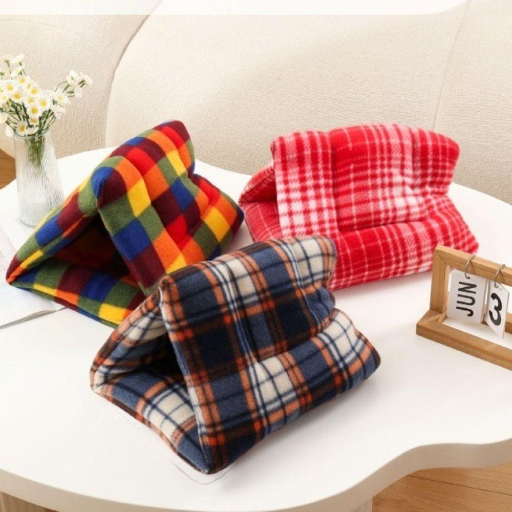 Semi-Enclosed Rabbit Cotton Nest Thickened Warm Hamster Triangle Tent Soft Comfortable Guinea Pig Plaid Nest Autumn and Winter