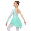 Girls Long Sleeve Dance Dress Shiny Sequins Decorated Patchwork Style Hollow Back Dresses