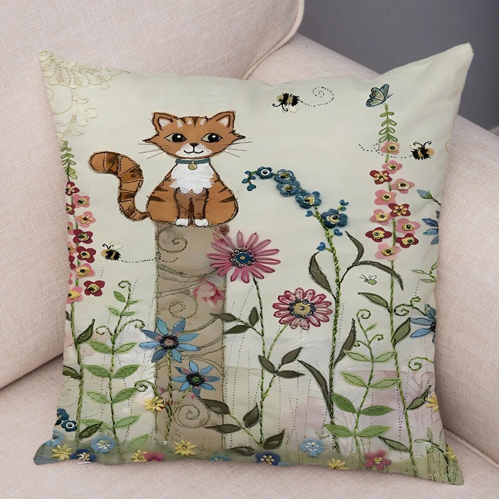 Double Print Cute Elegant Black Cat Cushion Cover Decor Cartoon Animal Pillow Case for Sofa Home Car Soft Plush Throw Pillowcase