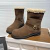 Retro Leather Soft-soled Snow Boots Women's Winter New Round Head Belt Buckle Velvet Thermal Casual Short Boots