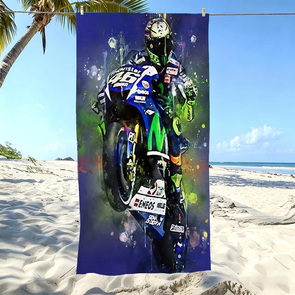 1pc V-Valentino R-Rossi VR46 MotoGP Watercolor Beach Towel Microfiber Soft Quick Dry Bath Towel for Fans Swimming Outdoor