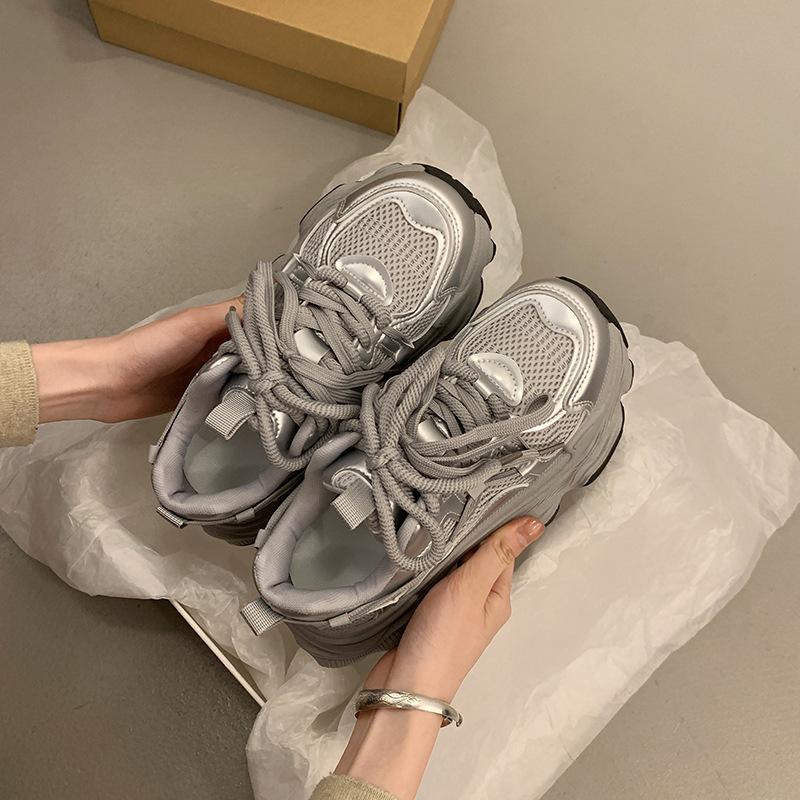 Popular muffin thick-soled dad shoes for women's summer small people increase in height, new mesh breathable casual sports shoes