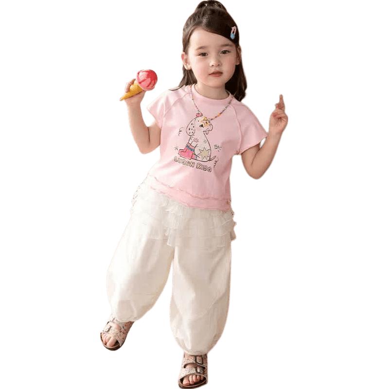 LUSON Girls' Sweet Round Neck Short Sleeve T-shirt