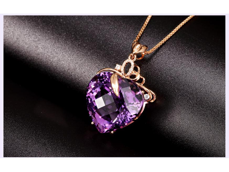 Colar com Pingente de Ametista em Forma de Coração Banhado a Ouro 18K com Gema Roxa.