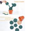 Cactus Coaster 6-Piece Green Coaster Cactus Set with Flower Pot Shaped Holder Heat Insulation Pads for for Decoration
