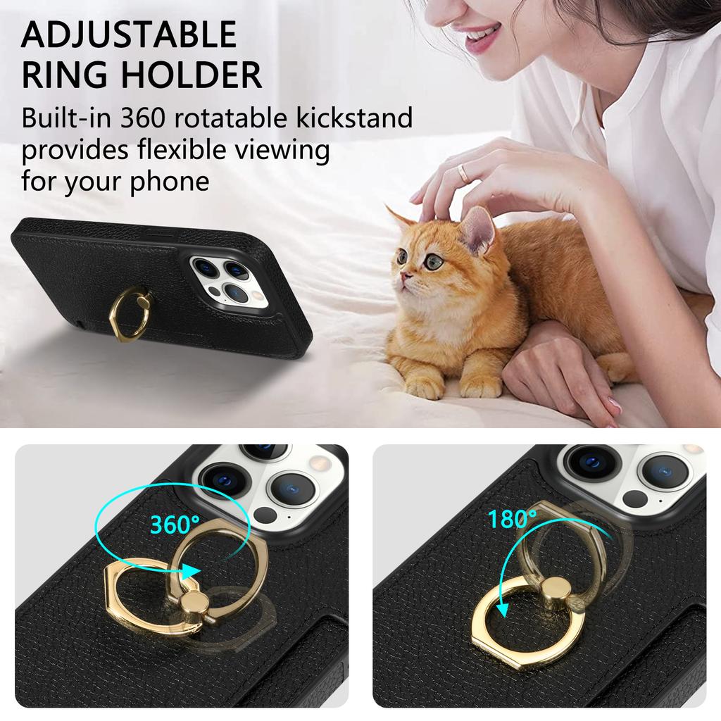 Pro iPhone 16 Pro Max Pouzdro se stojánkem PU+TPU Držák na karty Kryt na telefon