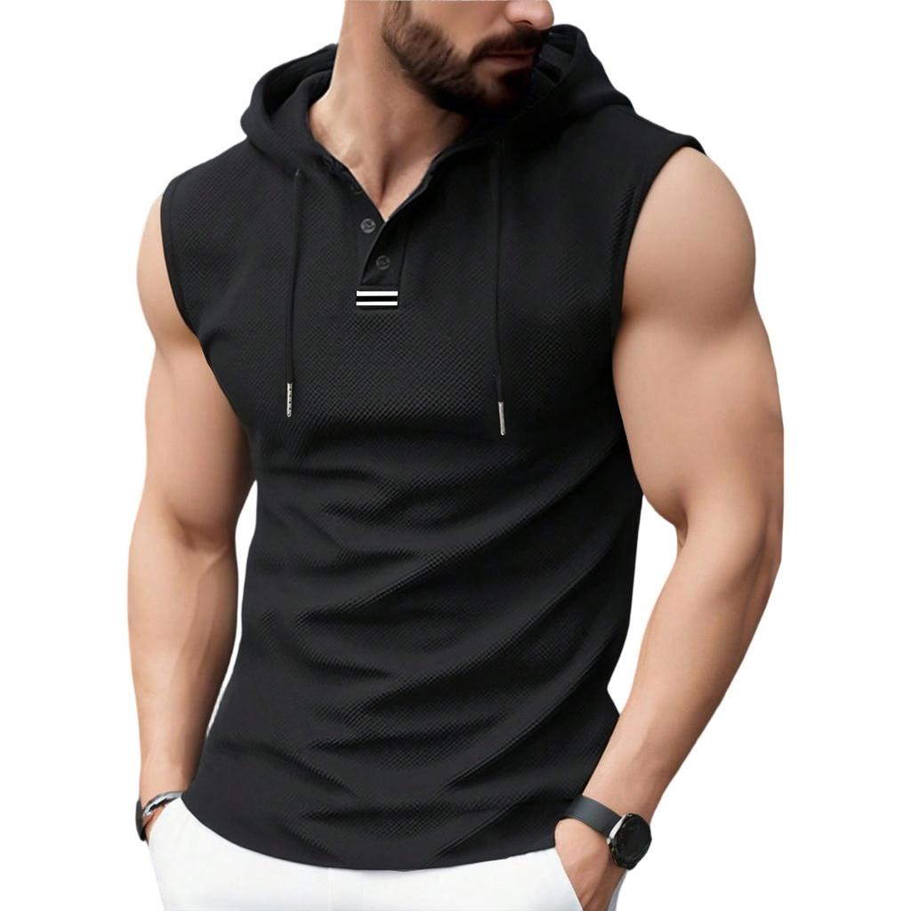 Men's Summer Casual Hooded Pocket Vest Vest Sports Sleeveless Shirt