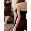 Sweet Spicy Sexy Decorative Flower Hanging Neck Strapless Skirt Mesh Perspective Spicy Girl Slim Fit Wrap Buttocks Dress LWVT