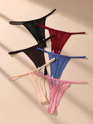 6 Piezas/Set Tangas Sexy de Cintura Baja Braguitas de Bikini para Mujer T-back Ropa Interior S-XXL Tangas Femeninas Ropa Interior para Señoras