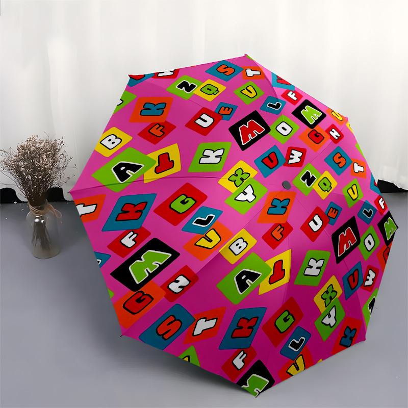 1pc Colorful Alphabet Pattern Umbrella with Plastic Handle,Compact & Stylish,Cartoon Pattern,Outdoor UmbrellaPT551