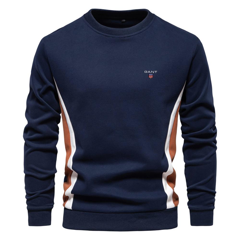 Gant Embroidered Autumn New Men's Long Sleeved Patchwork Hoodie Men's Casual Slim Fit Round Neck Sports Pullover