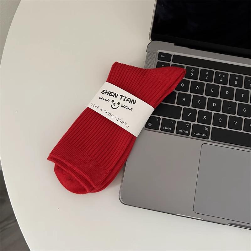Men s Zodiac Year Dark Red Cotton Mid-Calf Wedding Socks Regular Socks