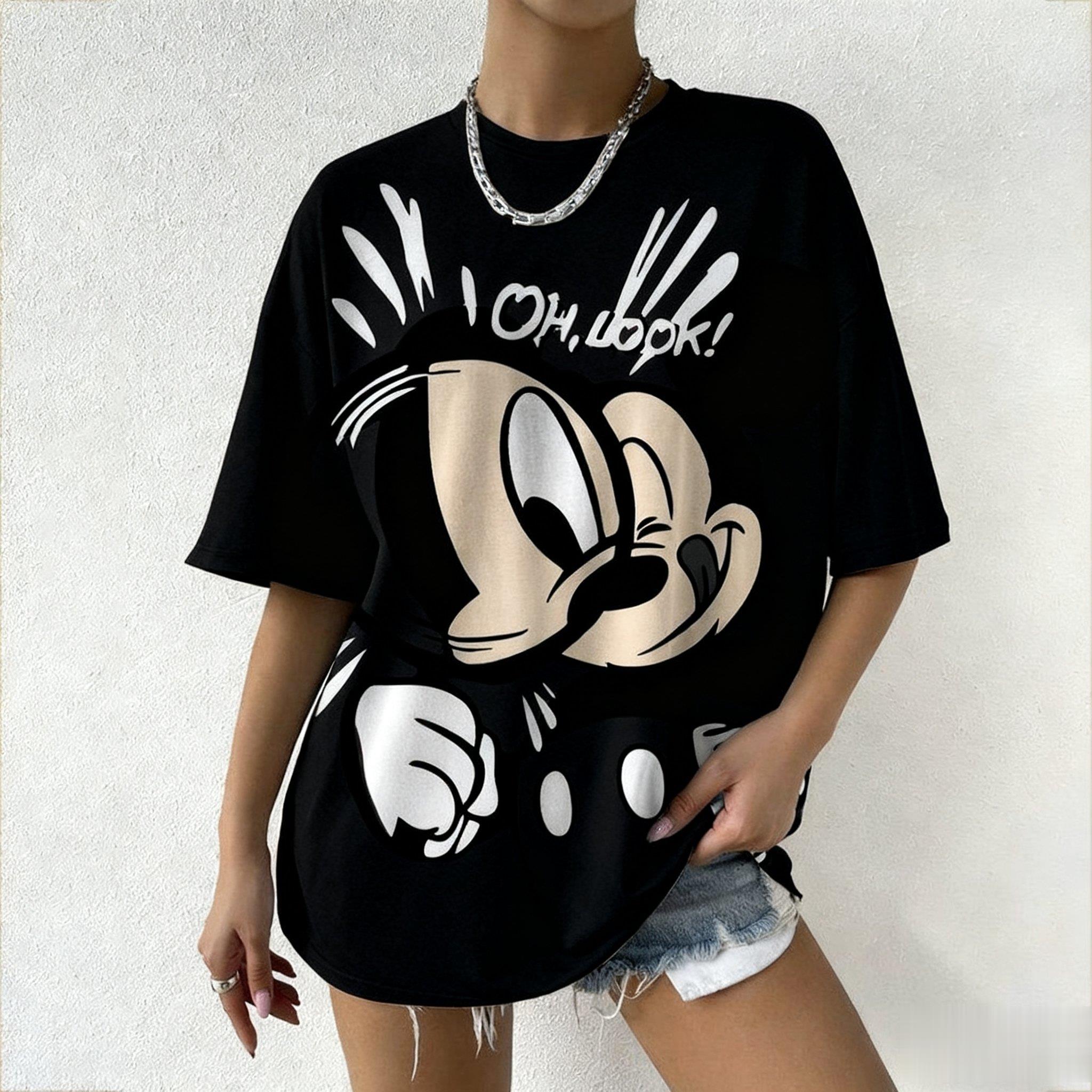 

2025 Літо Міккі Маус О, Поглянь Принт Жіноча Футболка Disney Мультяшний Графічний Тішот Оверсайз Вінтажний Вуличний Стиль Мода Y2k Топи 2XL