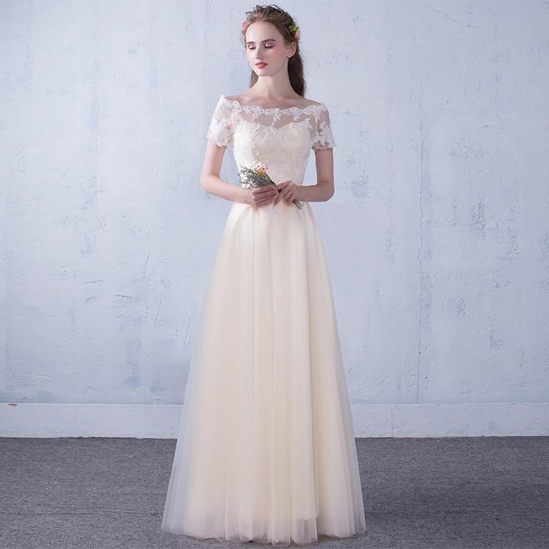 Evening dress new one-word shoulder certificate dress bridesmaid dress women's thin banquet bridesmaid group sisters dress