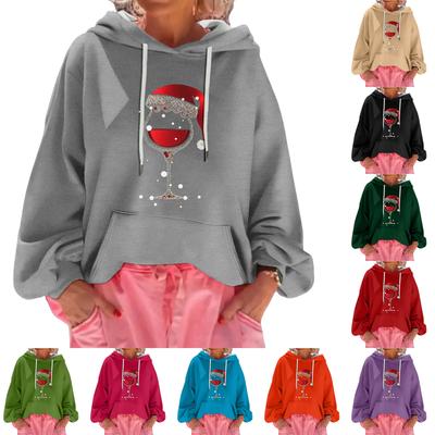 Women's Christmas Print Loose Casual Long Sleeve Hooded Sweatshirt