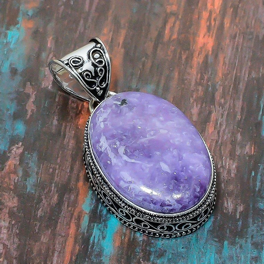 Lepidolite Gemstone Handmade Jewelry 925 Sterling Silver Pendant For Christmas
