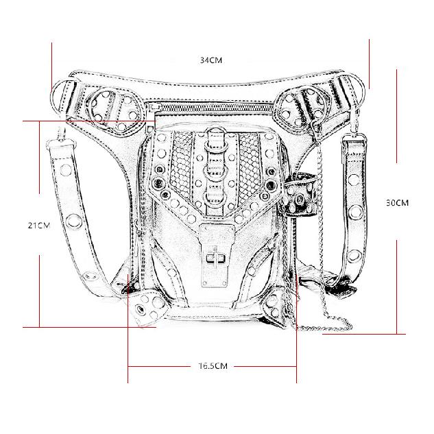 Chain Bag Women's Small Bag Steampunk Retro Motorcycle Bag Women's Shoulder Messenger Bag Women's Waist Bag