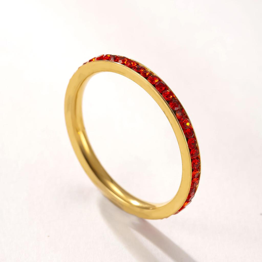 Simple Trendy Colorful Rhinestones Stackable Rings for Men Women Couple Stainless Steel Lucky Birthstone Birthday Gifts Jewelry