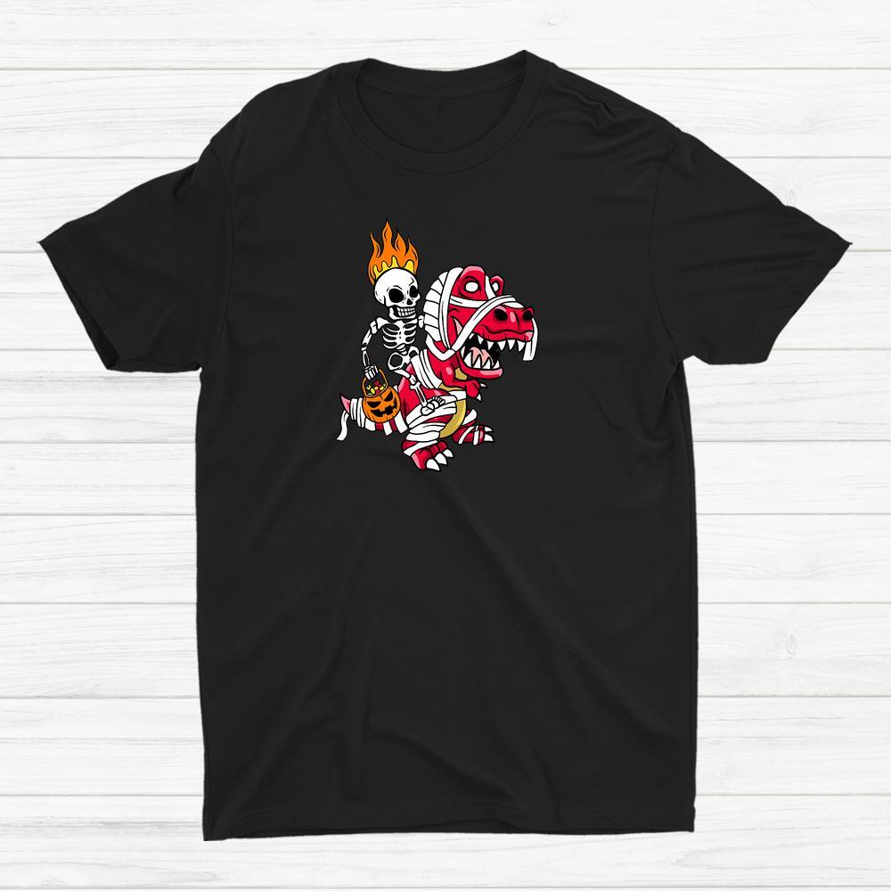 Skeleton Riding Mummy Dinosaur Trex Pumpkin Halloween T-shirt Size S-5XL S